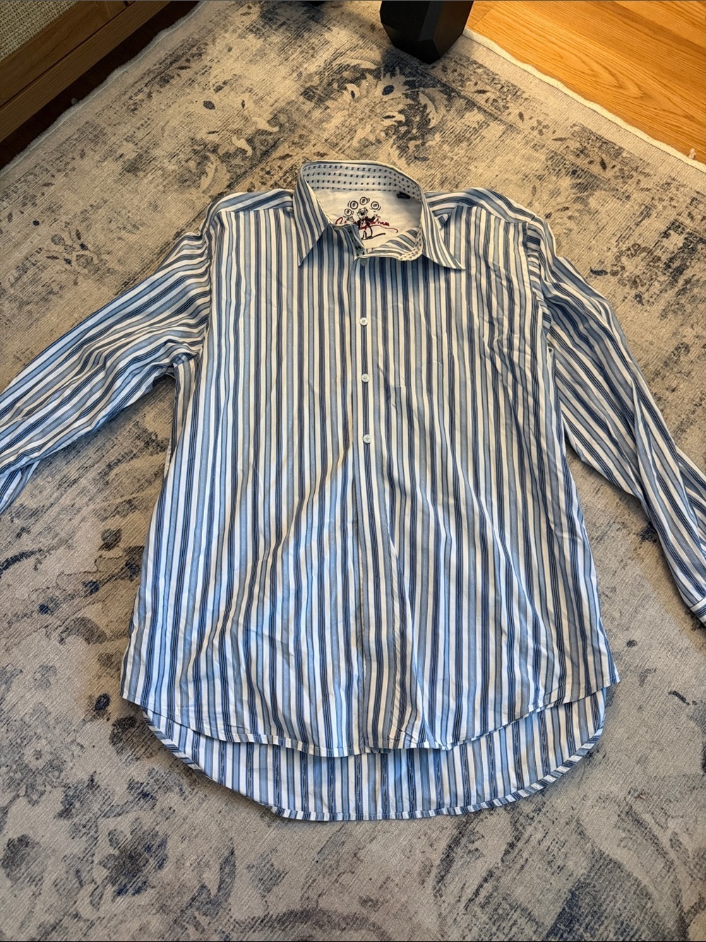 Robert Graham Blue & White Vertical Stripe Dress Shirt